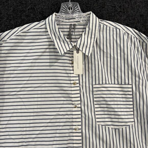 Anthropologie Twofer Shirt Dress Women's Medium White White Blue Striped Pocket - Picture 2 of 7